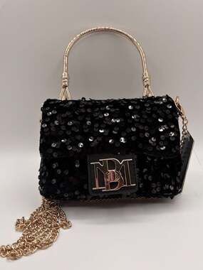 Badgley Mischka Black Velvet &  Sequin Vegan Leather Evening Bag